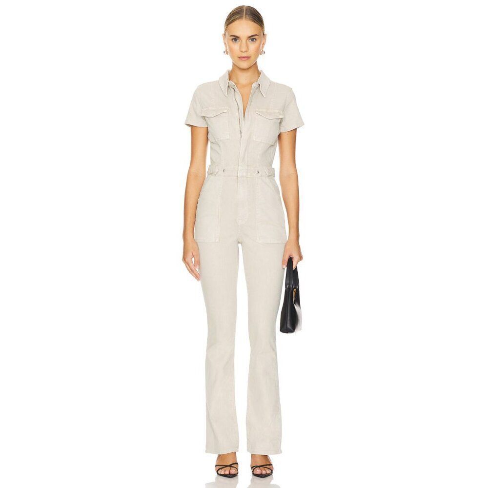 NWT Good American Dress for Success Stretch Cotton Twill Jumpsuit in Cloud White